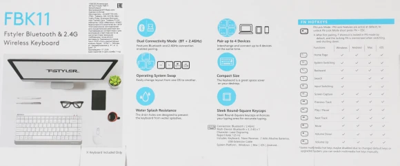 Клавиатура A4Tech Fstyler FBK11 белый/серый USB беспроводная BT/Radio slim (FBK11 WHITE)