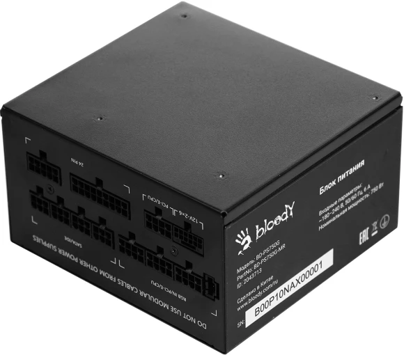 Блок питания Bloody ATX 750W BD-PS750G 80+ gold (20+4pin) APFC 120mm fan color LED 6xSATA Cab Manag RTL Блок питания Bloody ATX 750W BD-PS750G 80+ gold (20+4pin) APFC 120mm fan color LED 6xSATA Cab Manag RTL