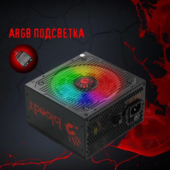 Блок питания Bloody ATX 750W BD-PS750G 80+ gold (20+4pin) APFC 120mm fan color LED 6xSATA Cab Manag RTL Блок питания Bloody ATX 750W BD-PS750G 80+ gold (20+4pin) APFC 120mm fan color LED 6xSATA Cab Manag RTL