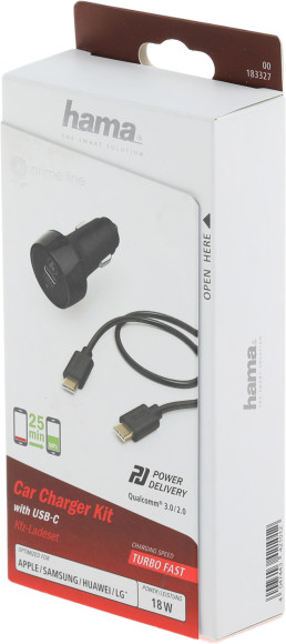 Автомобильное зар./устр. Hama H-183327 18W 3A (PD+QC) USB Type-C универсальное черный (00183327)