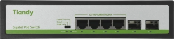 Коммутатор Tiandy TC-P3S06 H/0402/AT/60/V2.0 (L2) 4x1Гбит/с 2SFP 4PoE 60W неуправляемый