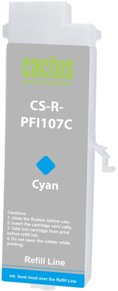 Картридж перезаправляемый струйный Cactus CS-R-PFI107C голубой (260мл) для Canon imageProGRAF iPF670/680/685/770/780/785 без чипа Картридж перезаправляемый струйный Cactus CS-R-PFI107C голубой (260мл) для Canon imageProGRAF iPF670/680/685/770/780/785 без чипа