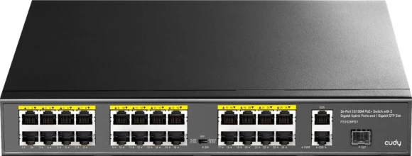 Коммутатор Cudy FS1026PS1 (L2) 24x100Мбит/с 2x1Гбит/с 1SFP 24PoE 24PoE+ 300W неуправляемый Коммутатор Cudy FS1026PS1 (L2) 24x100Мбит/с 2x1Гбит/с 1SFP 24PoE 24PoE+ 300W неуправляемый