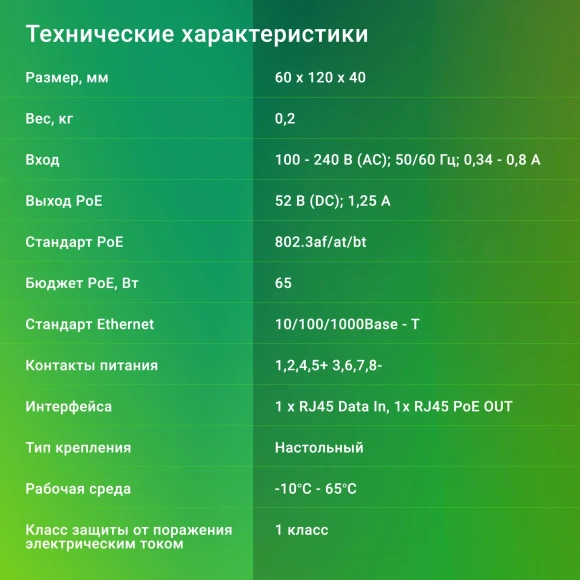 Инжектор PoE Digma DNP65W52GTXP 10/100/1000BASE-T 65Вт 100-240В(АС) Инжектор PoE Digma DNP65W52GTXP 10/100/1000BASE-T 65Вт 100-240В(АС)