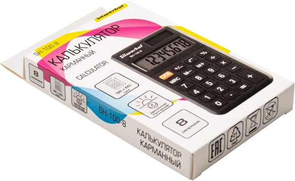 Калькулятор карманный Silwerhof SH-100-8 черный 8-разр. Калькулятор карманный Silwerhof SH-100-8 черный 8-разр.