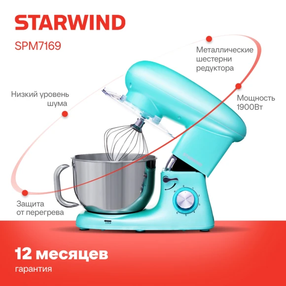 Миксер планетарный Starwind SPM7169 1900Вт бирюзовый