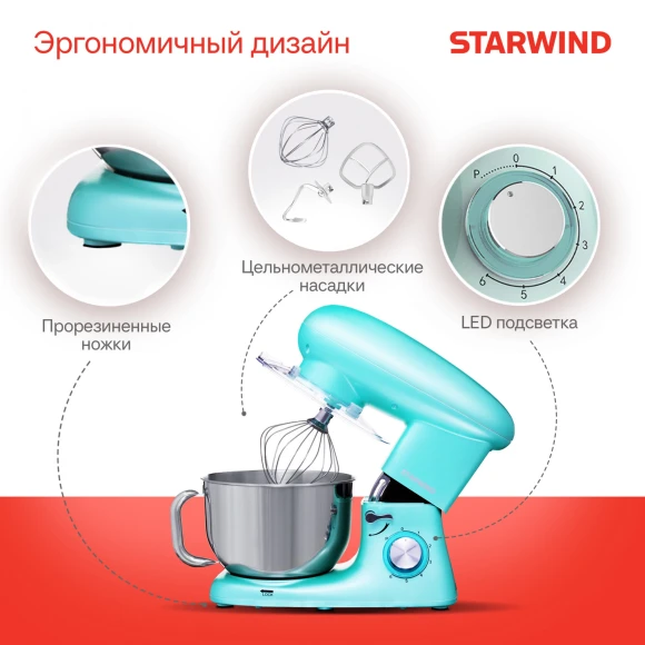 Миксер планетарный Starwind SPM7169 1900Вт бирюзовый