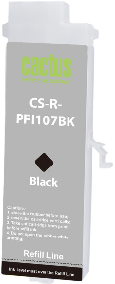 Картридж перезаправляемый струйный Cactus CS-R-PFI107BK черный (260мл) для Canon imageProGRAF iPF670/680/685/770/780/785 без чипа