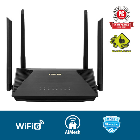 Роутер беспроводной Asus RT-AX53U AX1800 10/100/1000BASE-TX/4G ready черный Роутер беспроводной Asus RT-AX53U AX1800 10/100/1000BASE-TX/4G ready черный