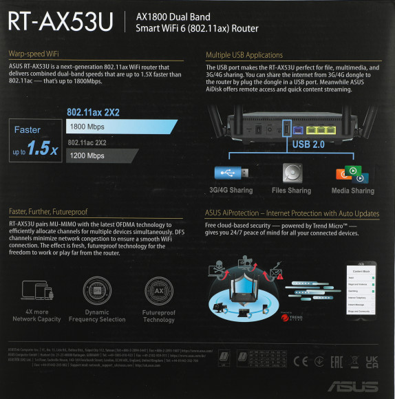 Роутер беспроводной Asus RT-AX53U AX1800 10/100/1000BASE-TX/4G ready черный Роутер беспроводной Asus RT-AX53U AX1800 10/100/1000BASE-TX/4G ready черный