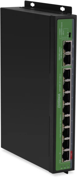 Коммутатор Digma DSP208F-2F-T120 DSP208F-2F-T120 V1 (L2) 10x100Мбит/с 8PoE 8PoE+ 120W неуправляемый