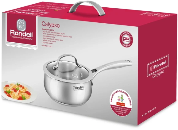 Ковш Rondell Calypso RDS-1670 1.5л. d=16см (с крышкой) стальной Ковш Rondell Calypso RDS-1670 1.5л. d=16см (с крышкой) стальной