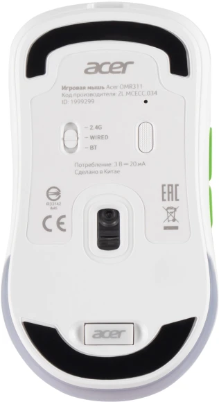 Мышь Acer OMR311 белый оптическая 2400dpi беспров. BT/Radio USB 7but (ZL.MCECC.034)