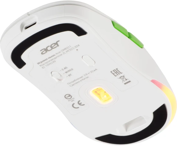 Мышь Acer OMR311 белый оптическая 2400dpi беспров. BT/Radio USB 7but (ZL.MCECC.034)