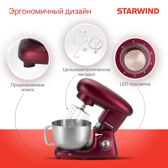 Миксер планетарный Starwind SPM7170 1900Вт гранатовый