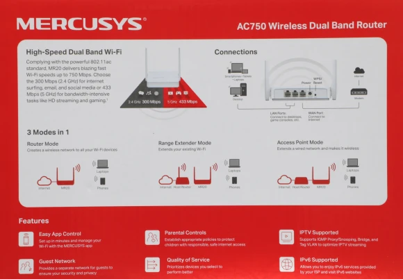 Роутер беспроводной Mercusys MR20 AC750 10/100BASE-TX белый