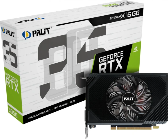 Видеокарта Palit PCI-E 4.0 PA-RTX3050 STORMX NVIDIA GeForce RTX 3050 6Gb 96bit GDDR6 1042/14000 DVIx1 HDMIx1 DPx1 HDCP Ret