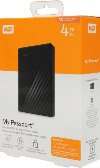 Жесткий диск WD USB3.2 Gen1 4TB WDBPKJ0040BBK-WESN My Passport 2.5" черный