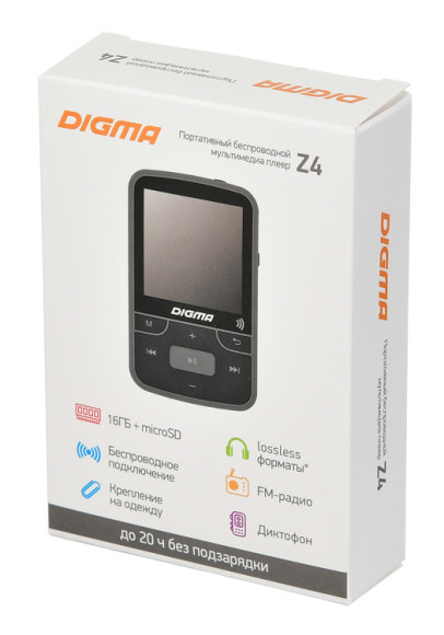 Плеер Hi-Fi Flash Digma Z4 BT 16Gb черный/1.5"/FM/microSDHC/clip Плеер Hi-Fi Flash Digma Z4 BT 16Gb черный/1.5"/FM/microSDHC/clip