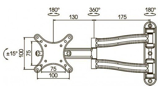 Кронштейн для телевизора Kromax TECHNO-1 темно-серый 10"-26" макс.15кг настенный поворот и наклон