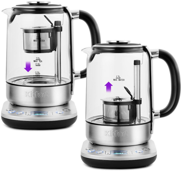 Чайник электрический Kitfort КТ-6116 1.7л. 2200Вт нержавеющая сталь/черный корпус: стекло/металл/пластик