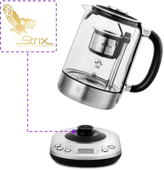 Чайник электрический Kitfort КТ-6116 1.7л. 2200Вт нержавеющая сталь/черный корпус: стекло/металл/пластик