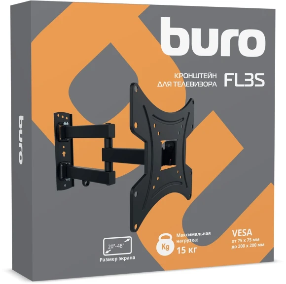 Кронштейн для телевизора Buro FL3S черный 20"-48" макс.15кг настенный поворотно-выдвижной и наклонный