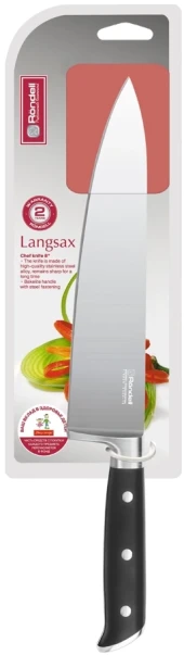 Нож кухонный Rondell Langsax RD-318 стальной поварской лезв.200мм прямая заточка черный блистер