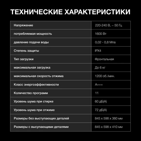 Стиральная машина Hyundai WME6215 класс: A загр.фронтальная макс.:6кг белый инвертор Стиральная машина Hyundai WME6215 класс: A загр.фронтальная макс.:6кг белый инвертор