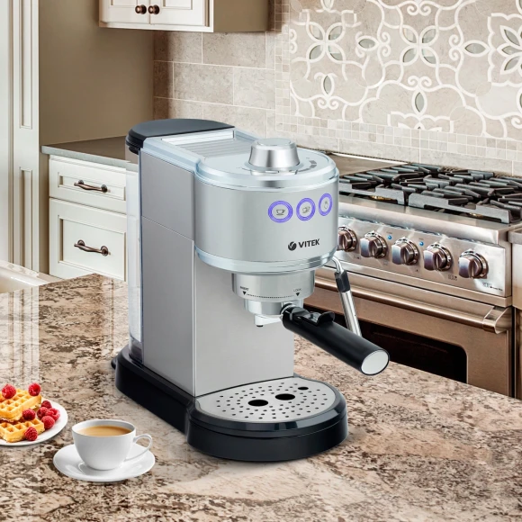 Кофеварка рожковая Vitek VT-1515 1350Вт серебристый Кофеварка рожковая Vitek VT-1515 1350Вт серебристый