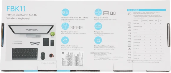 Клавиатура A4Tech Fstyler FBK11 черный/серый USB беспроводная BT/Radio slim