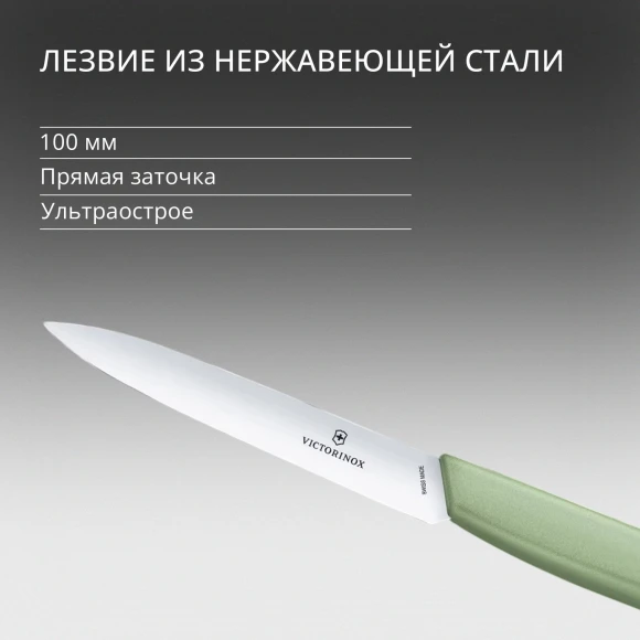 Нож кухонный Victorinox Swiss Modern (6.9006.1042) стальной универсальный лезв.100мм прямая заточка зеленый