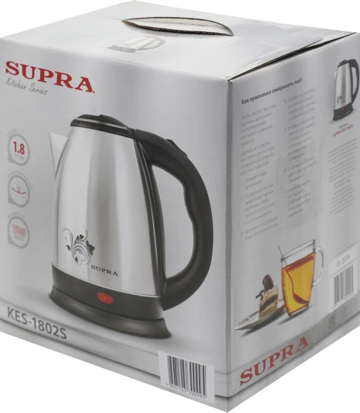 Чайник электрический Supra KES-1802S 1.8л. 1500Вт нержавеющая сталь/черный корпус: металл/пластик