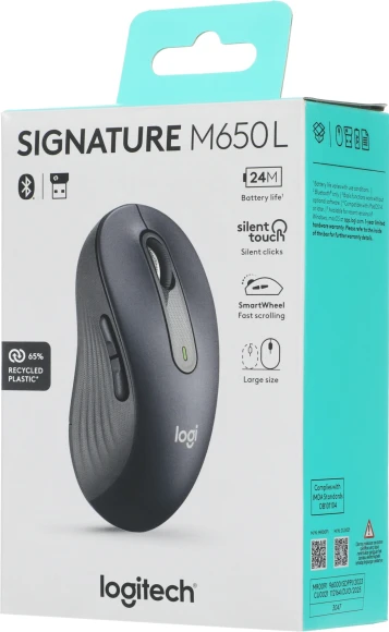 Мышь Logitech M650 Large графитовый оптическая 4000dpi silent беспров. BT/Radio USB 5but (910-006247)