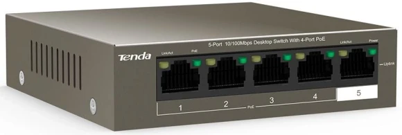 Коммутатор Tenda TEF1105P-4-63W (L2) 5x100Мбит/с 4PoE 58W неуправляемый
