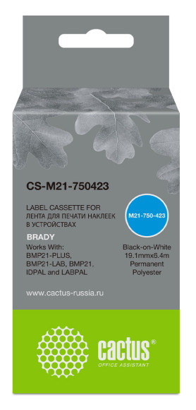 Картридж ленточный Cactus CS-M21-750423 черный на белом 19.1x6.4 для Brady BMP21-PLUS, BMP21-LAB Картридж ленточный Cactus CS-M21-750423 черный на белом 19.1x6.4 для Brady BMP21-PLUS, BMP21-LAB