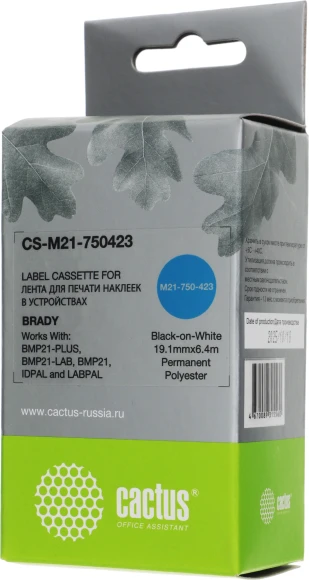 Картридж ленточный Cactus CS-M21-750423 черный на белом 19.1x6.4 для Brady BMP21-PLUS, BMP21-LAB Картридж ленточный Cactus CS-M21-750423 черный на белом 19.1x6.4 для Brady BMP21-PLUS, BMP21-LAB