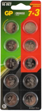 Батарея GP Lithium CR2032/DL (промо:GP Lithium СR2032 x 10 + Светодиодная гирлянда) (10шт) блистер Батарея GP Lithium CR2032/DL (промо:GP Lithium СR2032 x 10 + Светодиодная гирлянда) (10шт) блистер