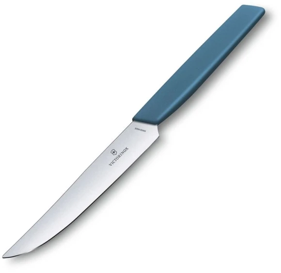 Нож кухонный Victorinox Swiss Modern (6.9006.122) стальной столовый для стейка лезв.120мм прямая заточка синий Нож кухонный Victorinox Swiss Modern (6.9006.122) стальной столовый для стейка лезв.120мм прямая заточка синий