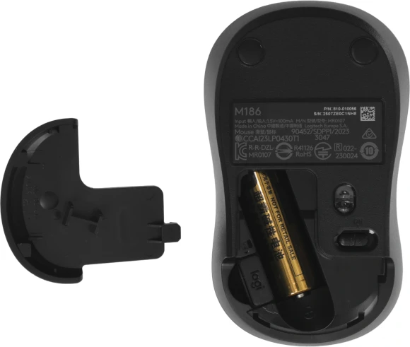 Мышь Logitech M186 черный/серый оптическая 1000dpi беспров. USB для ноутбука 2but (910-004131)