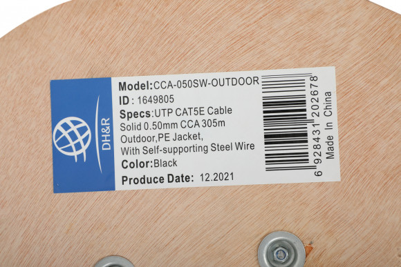 Кабель сетевой Ningbo 1Гбит/с UTP 4 пары cat.5E solid 0.5мм CCA molded 305м серый outdoor стальной трос