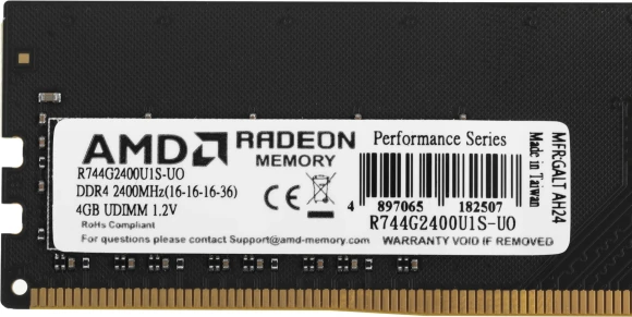 Память DDR4 4Gb 2400MHz AMD R744G2400U1S-UO Radeon R7 Performance Series OEM PC4-19200 CL16 DIMM 288-pin 1.2В OEM Память DDR4 4Gb 2400MHz AMD R744G2400U1S-UO Radeon R7 Performance Series OEM PC4-19200 CL16 DIMM 288-pin 1.2В OEM