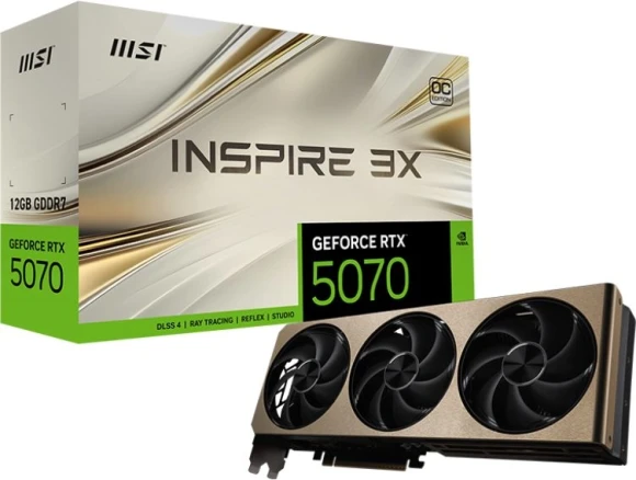 Видеокарта MSI PCI-E 5.0 RTX 5070 12G INSPIRE 3X OC NVIDIA GeForce RTX 5070 12Gb 192bit GDDR7 2542/28000 HDMIx1 DPx3 HDCP Ret Видеокарта MSI PCI-E 5.0 RTX 5070 12G INSPIRE 3X OC NVIDIA GeForce RTX 5070 12Gb 192bit GDDR7 2542/28000 HDMIx1 DPx3 HDCP Ret