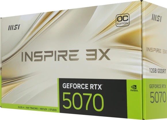 Видеокарта MSI PCI-E 5.0 RTX 5070 12G INSPIRE 3X OC NVIDIA GeForce RTX 5070 12Gb 192bit GDDR7 2542/28000 HDMIx1 DPx3 HDCP Ret Видеокарта MSI PCI-E 5.0 RTX 5070 12G INSPIRE 3X OC NVIDIA GeForce RTX 5070 12Gb 192bit GDDR7 2542/28000 HDMIx1 DPx3 HDCP Ret