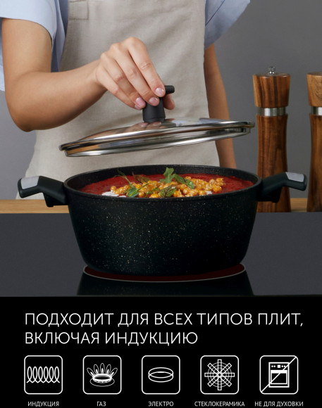 Кастрюля Polaris Monolit 24C 4л. d=24см (с крышкой) черный (015249) Кастрюля Polaris Monolit 24C 4л. d=24см (с крышкой) черный (015249)