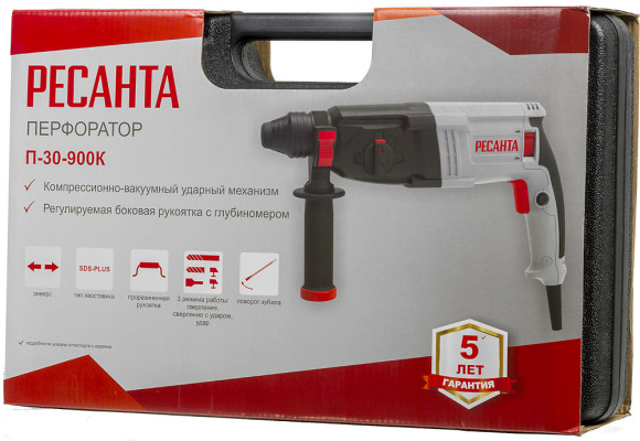 Перфоратор Ресанта П-30-900К патрон:SDS-plus уд.:4.3Дж 900Вт (кейс в комплекте)