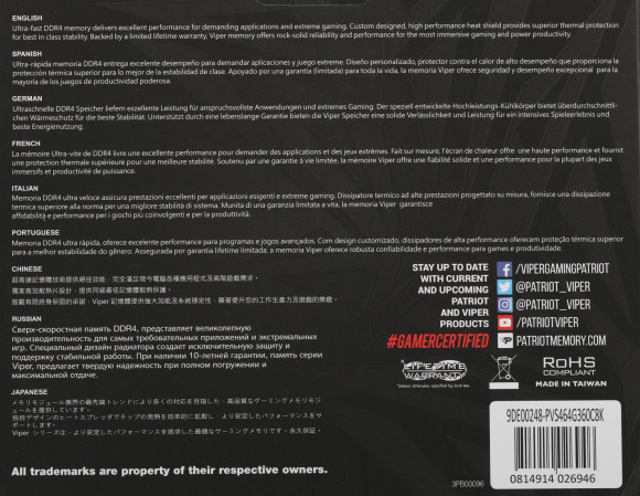 Память DDR4 2x32Gb 3600MHz Patriot PVS464G360C8K Viper Steel RTL Gaming PC4-28800 CL18 DIMM 288-pin 1.35В dual rank с радиатором Ret Память DDR4 2x32Gb 3600MHz Patriot PVS464G360C8K Viper Steel RTL Gaming PC4-28800 CL18 DIMM 288-pin 1.35В dual rank с радиатором Ret