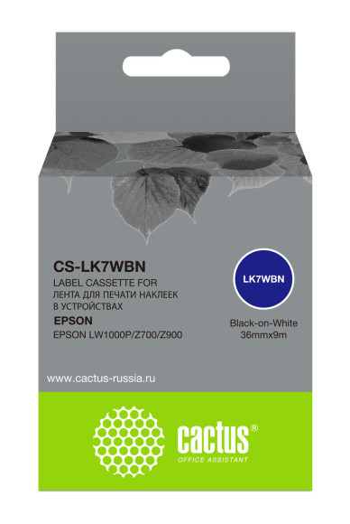 Картридж ленточный Cactus CS-LK7WBN LK-7WBN черный на белом для Epson LW1000P/Z700/Z900