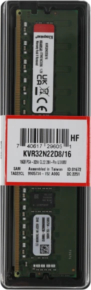 Память DDR4 16Gb 3200MHz Kingston KVR32N22D8/16 VALUERAM RTL PC4-25600 CL22 DIMM 288-pin 1.2В dual rank Ret