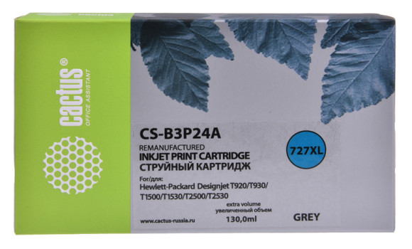 Картридж струйный Cactus CS-B3P24A №727 серый (130мл) для HP DJ T920/T1500/T2530 с чипом